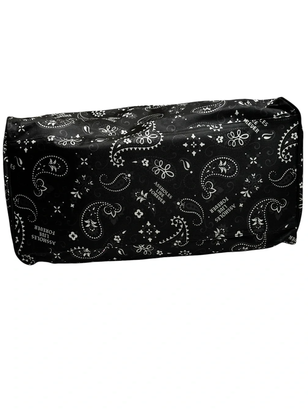 Assholes Live Forever Emotional Baggage Black Paisley Duffel Bag NWOT